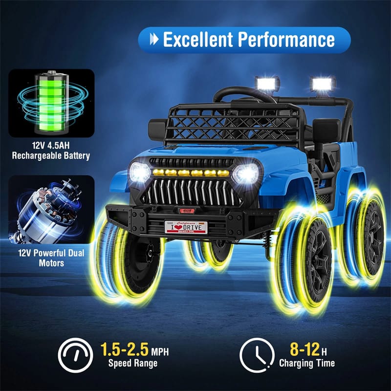 12V Kids Ride On Truck Car, Battery Powered Electric Vehicle with Parental Remote, LED Lights & Music Player for Boys & Girls Aged 3+