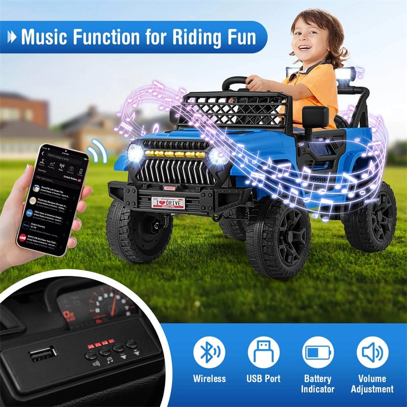 12V Kids Ride On Truck Car, Battery Powered Electric Vehicle with Parental Remote, LED Lights & Music Player for Boys & Girls Aged 3+