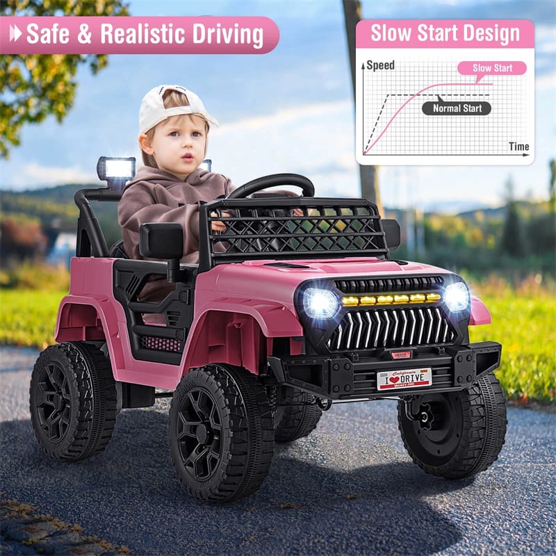 12V Kids Ride On Truck Car, Battery Powered Electric Vehicle with Parental Remote, LED Lights & Music Player for Boys & Girls Aged 3+