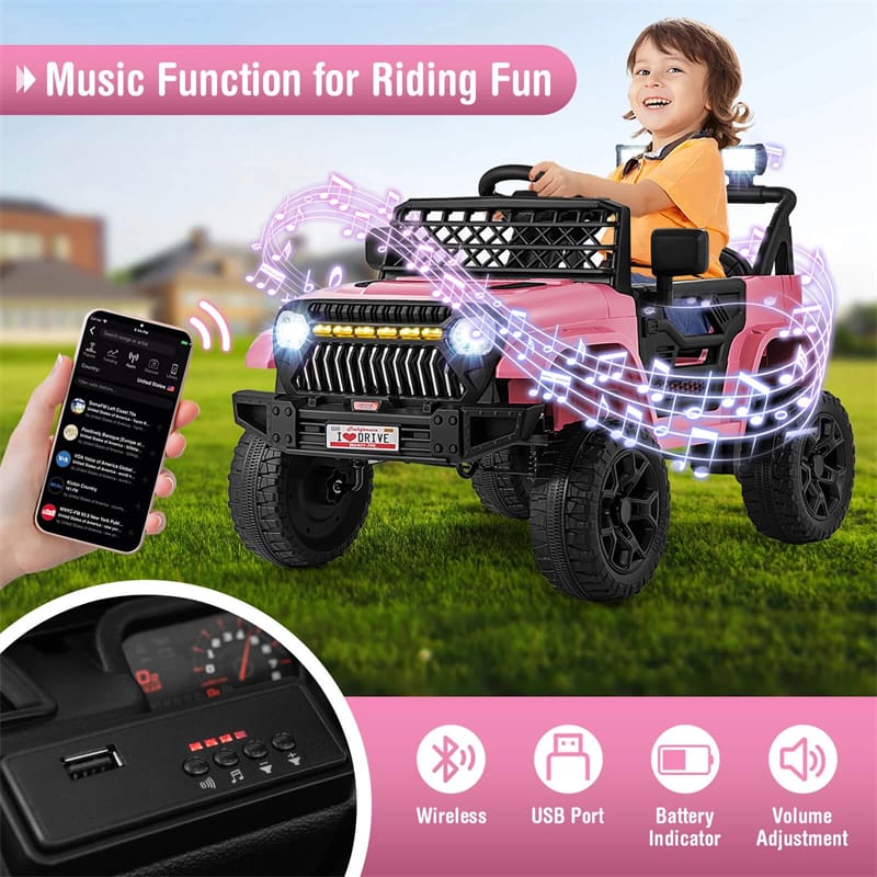 12V Kids Ride On Truck Car, Battery Powered Electric Vehicle with Parental Remote, LED Lights & Music Player for Boys & Girls Aged 3+