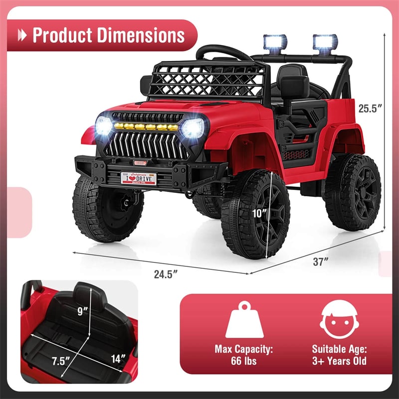 12V Kids Ride On Truck Car, Battery Powered Electric Vehicle with Parental Remote, LED Lights & Music Player for Boys & Girls Aged 3+