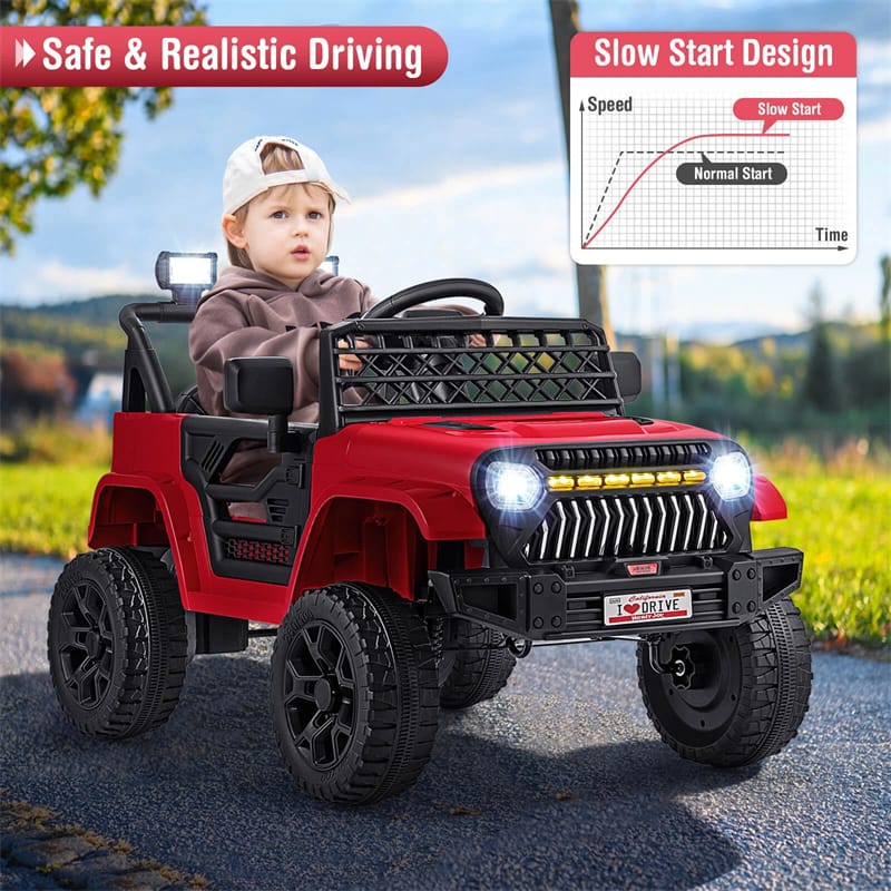 12V Kids Ride On Truck Car, Battery Powered Electric Vehicle with Parental Remote, LED Lights & Music Player for Boys & Girls Aged 3+