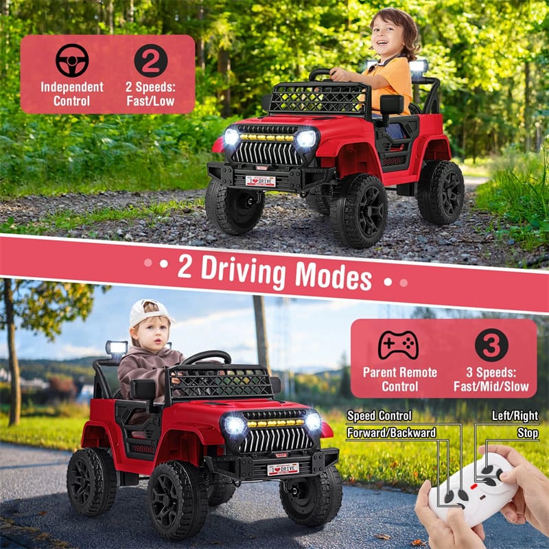 12V Kids Ride On Truck Car, Battery Powered Electric Vehicle with Parental Remote, LED Lights & Music Player for Boys & Girls Aged 3+