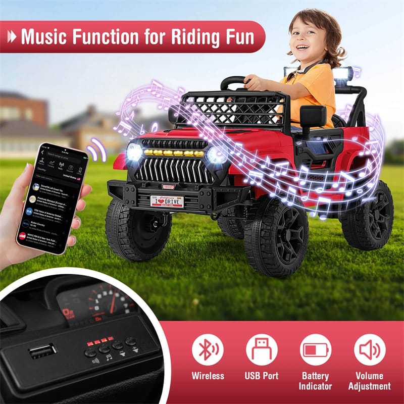 12V Kids Ride On Truck Car, Battery Powered Electric Vehicle with Parental Remote, LED Lights & Music Player for Boys & Girls Aged 3+