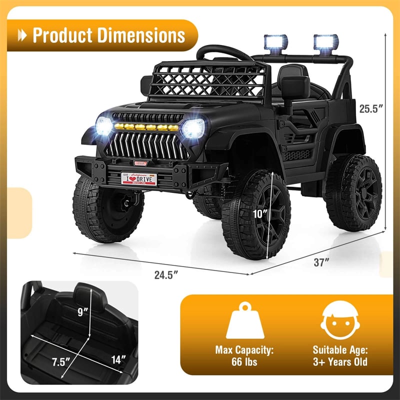 12V Kids Ride On Truck Car, Battery Powered Electric Vehicle with Parental Remote, LED Lights & Music Player for Boys & Girls Aged 3+