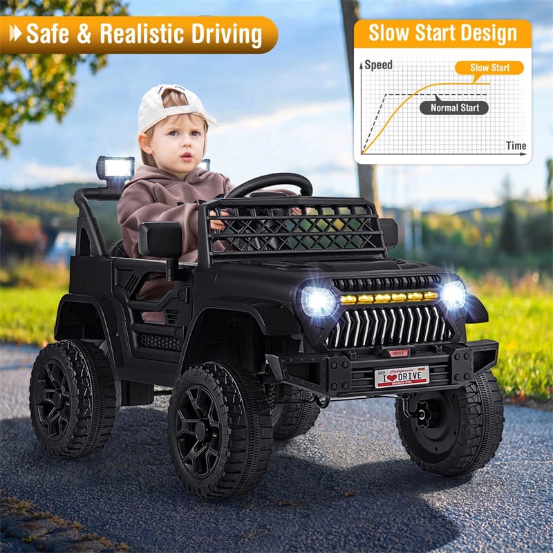 12V Kids Ride On Truck Car, Battery Powered Electric Vehicle with Parental Remote, LED Lights & Music Player for Boys & Girls Aged 3+