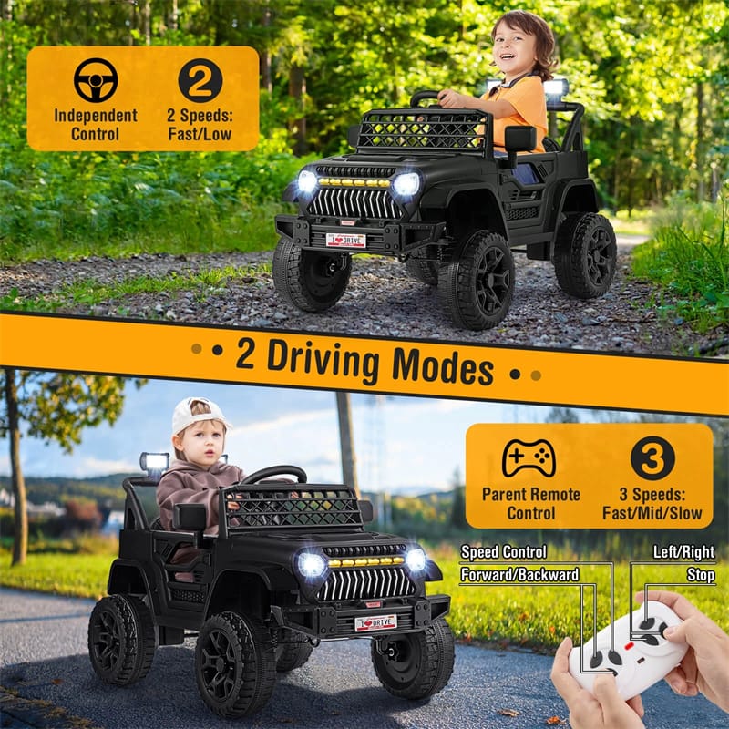 12V Kids Ride On Truck Car, Battery Powered Electric Vehicle with Parental Remote, LED Lights & Music Player for Boys & Girls Aged 3+