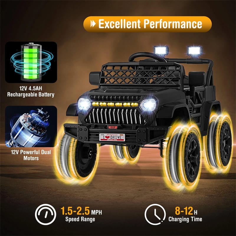 12V Kids Ride On Truck Car, Battery Powered Electric Vehicle with Parental Remote, LED Lights & Music Player for Boys & Girls Aged 3+