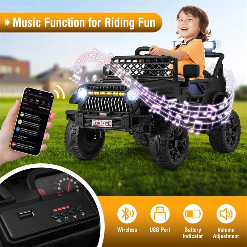 12V Kids Ride On Truck Car, Battery Powered Electric Vehicle with Parental Remote, LED Lights & Music Player for Boys & Girls Aged 3+