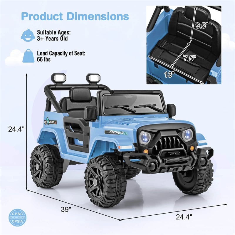 12V Kids Ride on Truck Car with Threaded Wheels, 3 Speeds Battery Powered Electric Vehicle Toy Car for Boys & Girls 3+