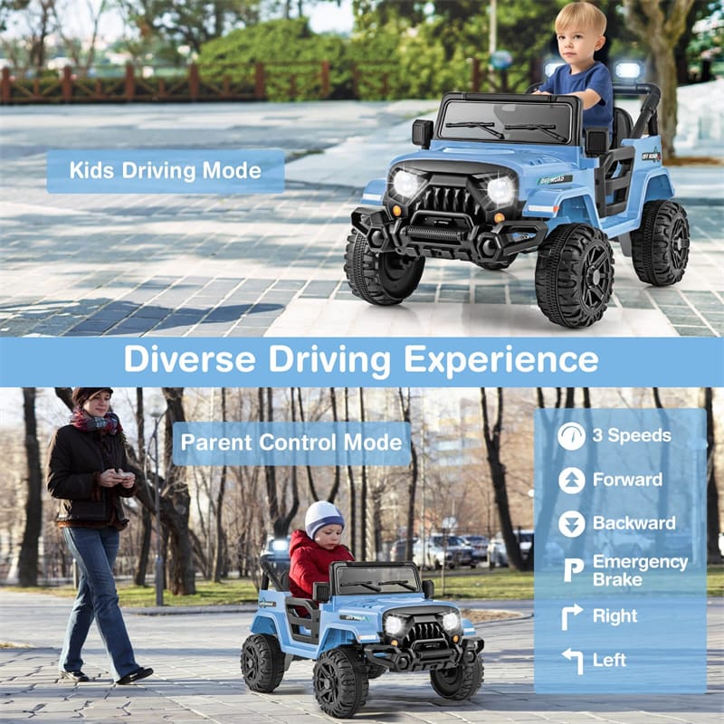 12V Kids Ride on Truck Car with Threaded Wheels, 3 Speeds Battery Powered Electric Vehicle Toy Car for Boys & Girls 3+