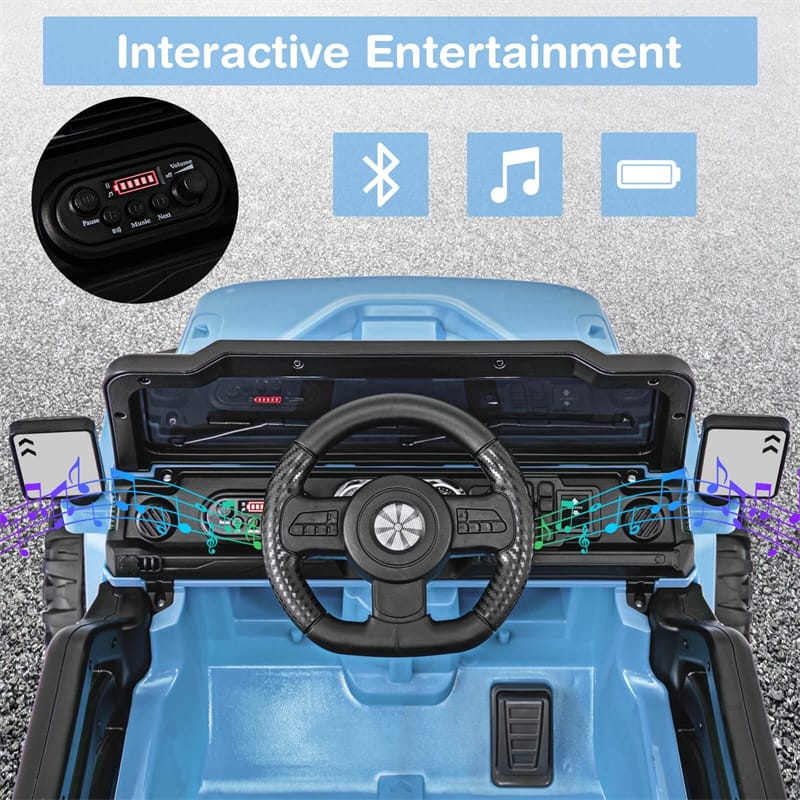 12V Kids Ride on Truck Car with Threaded Wheels, 3 Speeds Battery Powered Electric Vehicle Toy Car for Boys & Girls 3+