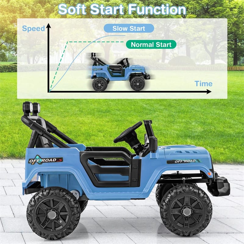 12V Kids Ride on Truck Car with Threaded Wheels, 3 Speeds Battery Powered Electric Vehicle Toy Car for Boys & Girls 3+