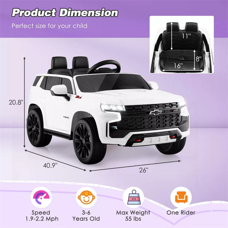 Licensed Chevrolet Tahoe Kids Ride On Car 12V Battery Powered Electric Truck SUV RC Vehicle with Light & Music