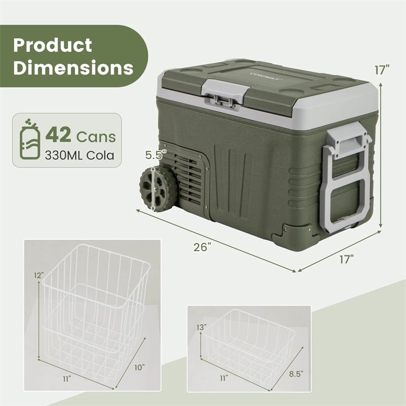 12/24V Portable Car Refrigerator, 37/53QT Car Fridge Freezer Electric Cooler with Wheels & -4℉~68℉ Adjustable Range for Camping RV Travel