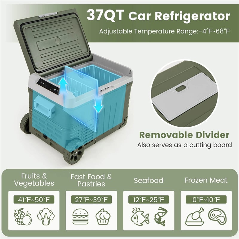 12/24V Portable Car Refrigerator, 37/53QT Car Fridge Freezer Electric Cooler with Wheels & -4℉~68℉ Adjustable Range for Camping RV Travel