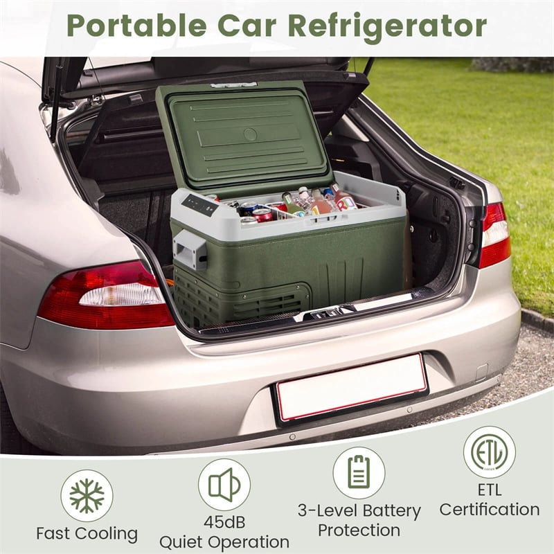 12/24V Portable Car Refrigerator, 37/53QT Car Fridge Freezer Electric Cooler with Wheels & -4℉~68℉ Adjustable Range for Camping RV Travel