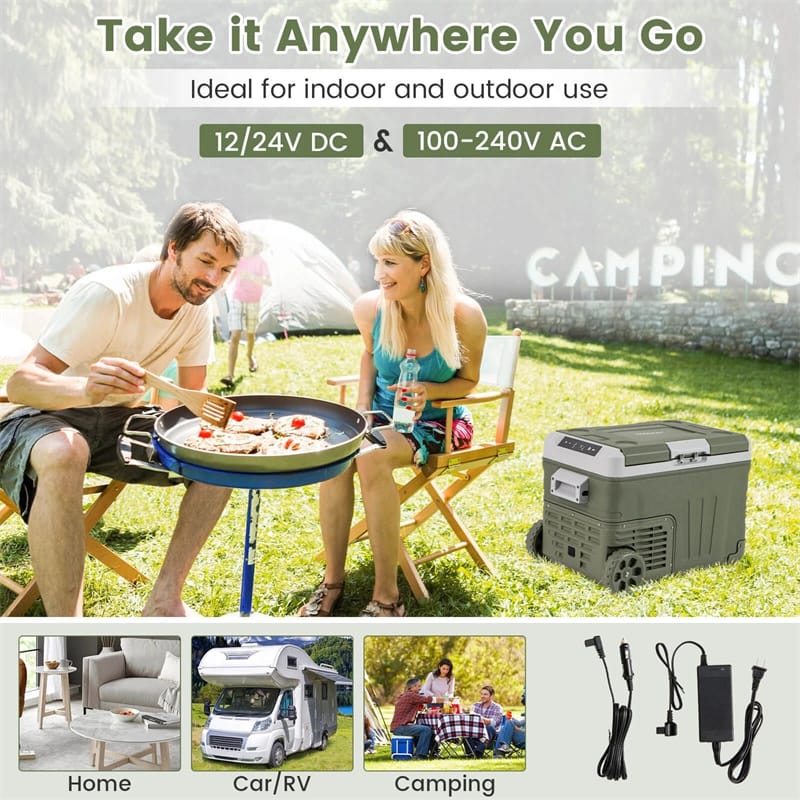 12/24V Portable Car Refrigerator, 37/53QT Car Fridge Freezer Electric Cooler with Wheels & -4℉~68℉ Adjustable Range for Camping RV Travel