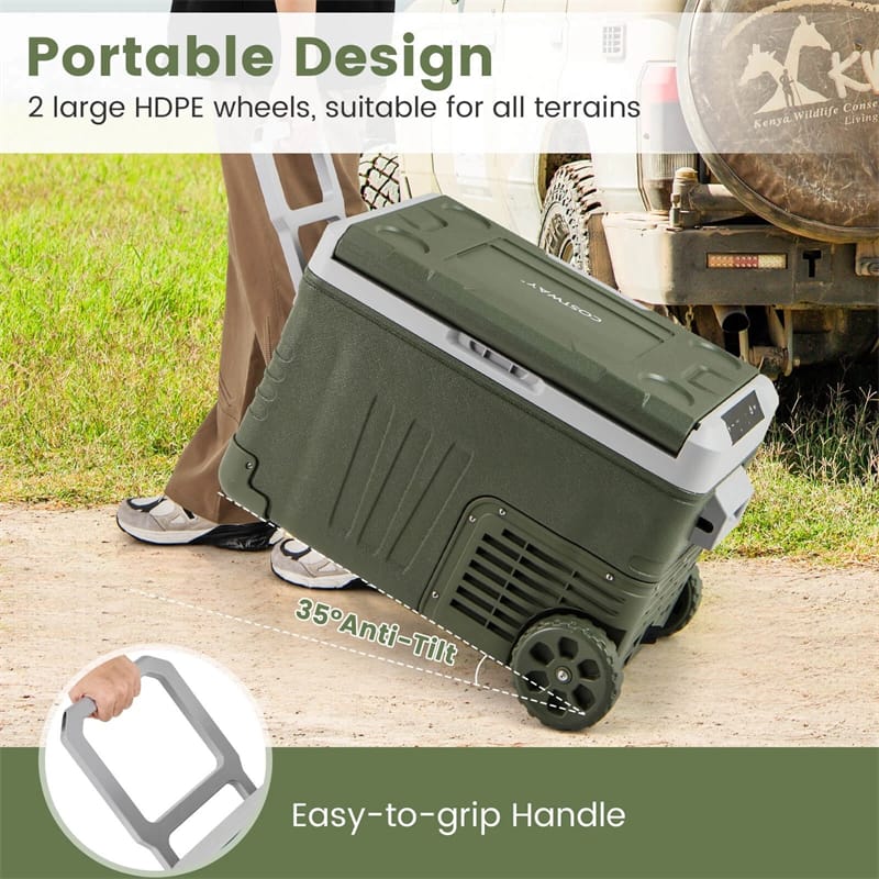 12/24V Portable Car Refrigerator, 37/53QT Car Fridge Freezer Electric Cooler with Wheels & -4℉~68℉ Adjustable Range for Camping RV Travel