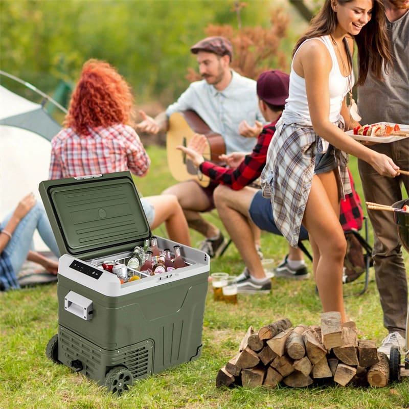 12/24V Portable Car Refrigerator, 37/53QT Car Fridge Freezer Electric Cooler with Wheels & -4℉~68℉ Adjustable Range for Camping RV Travel