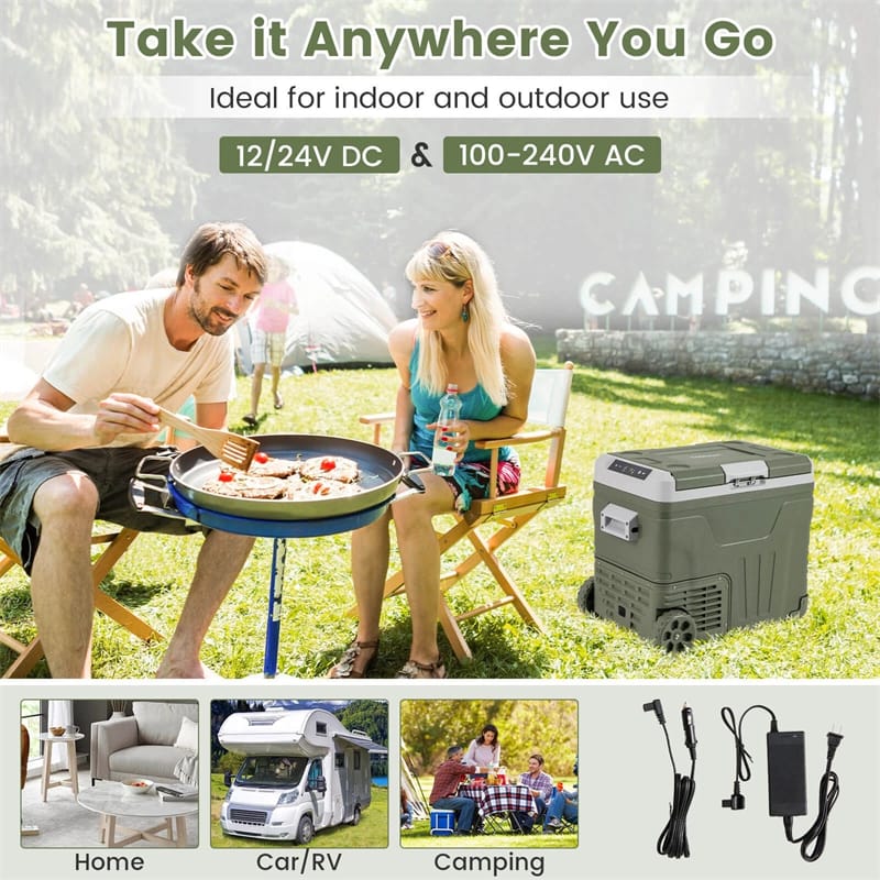 12/24V Portable Car Refrigerator, 37/53QT Car Fridge Freezer Electric Cooler with Wheels & -4℉~68℉ Adjustable Range for Camping RV Travel