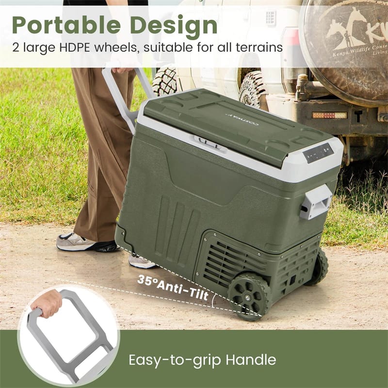 12/24V Portable Car Refrigerator, 37/53QT Car Fridge Freezer Electric Cooler with Wheels & -4℉~68℉ Adjustable Range for Camping RV Travel