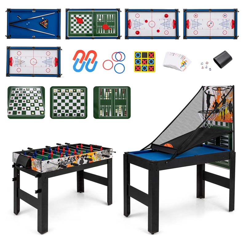 14-in-1 Multi Game Table, 48" Combo Game Table with Hockey, Foosball, Pool, Table Tennis, Basketball, Bowling for Kids Adults, Home Arcade, Game Room