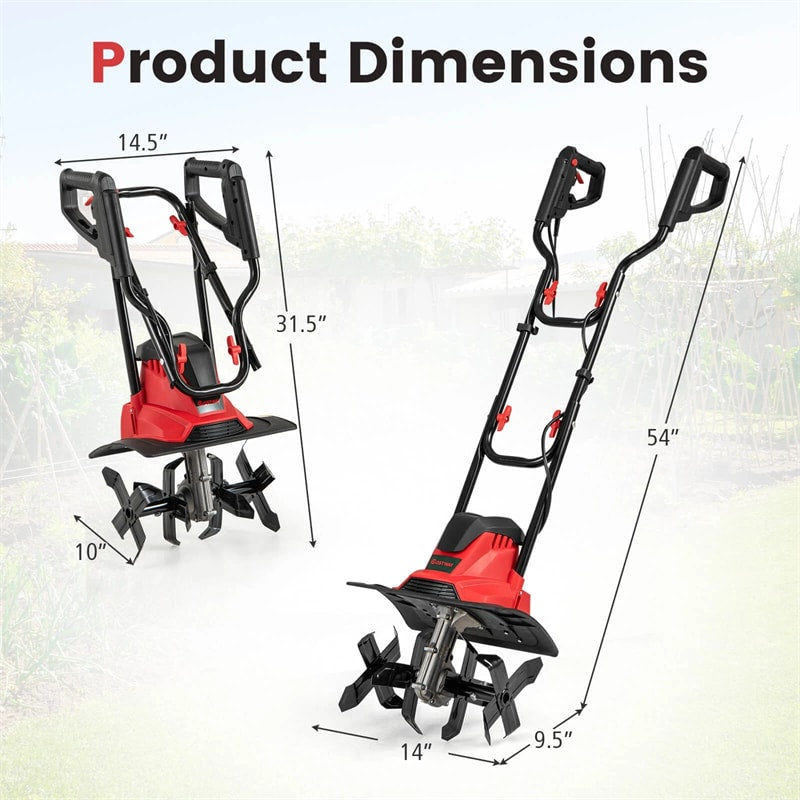 14" 10 Amp Corded Electric Tiller Cultivator, Garden Rototiller with Foldable Handle, 9" Tilling Depth & Safety Lock for Lawn Soil Digging