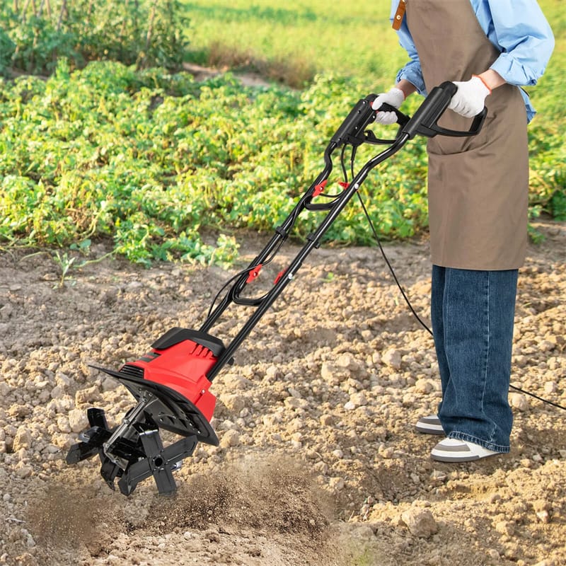 14" 10 Amp Corded Electric Tiller Cultivator, Garden Rototiller with Foldable Handle, 9" Tilling Depth & Safety Lock for Lawn Soil Digging