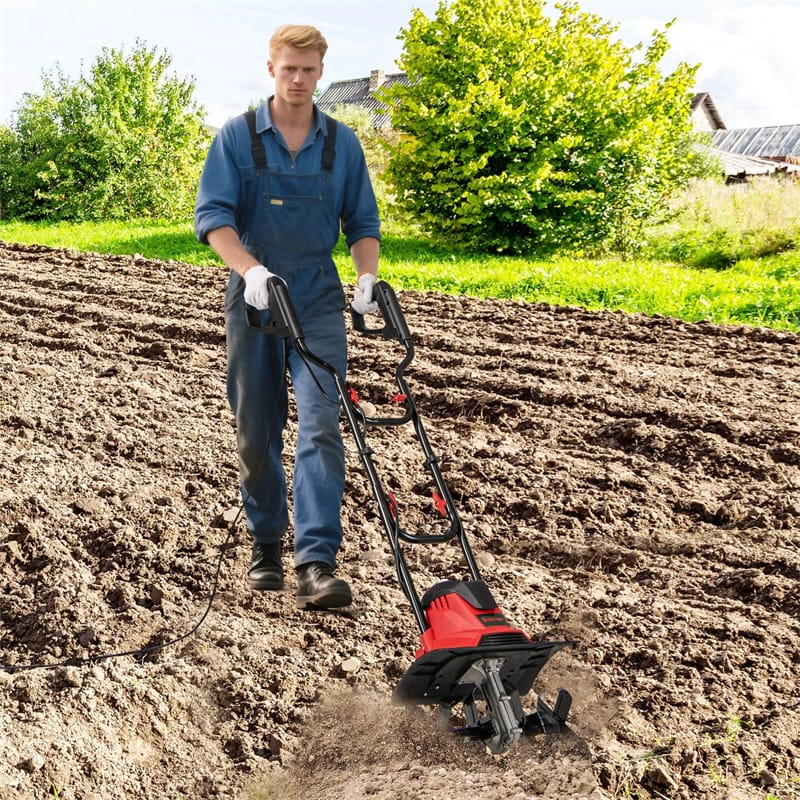 14" 10 Amp Corded Electric Tiller Cultivator, Garden Rototiller with Foldable Handle, 9" Tilling Depth & Safety Lock for Lawn Soil Digging