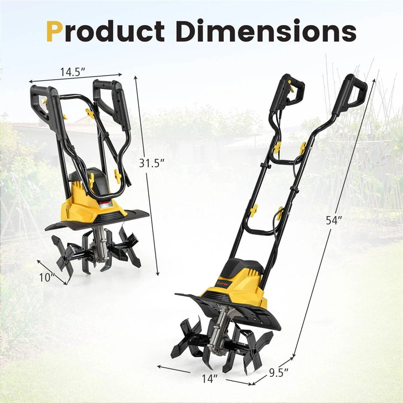 14" 10 Amp Corded Electric Tiller Cultivator, Garden Rototiller with Foldable Handle, 9" Tilling Depth & Safety Lock for Lawn Soil Digging