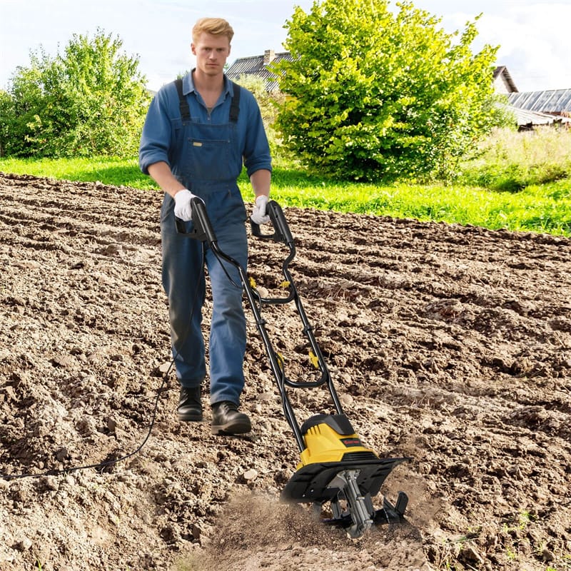 14" 10 Amp Corded Electric Tiller Cultivator, Garden Rototiller with Foldable Handle, 9" Tilling Depth & Safety Lock for Lawn Soil Digging