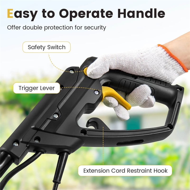 14" 10 Amp Corded Electric Tiller Cultivator, Garden Rototiller with Foldable Handle, 9" Tilling Depth & Safety Lock for Lawn Soil Digging