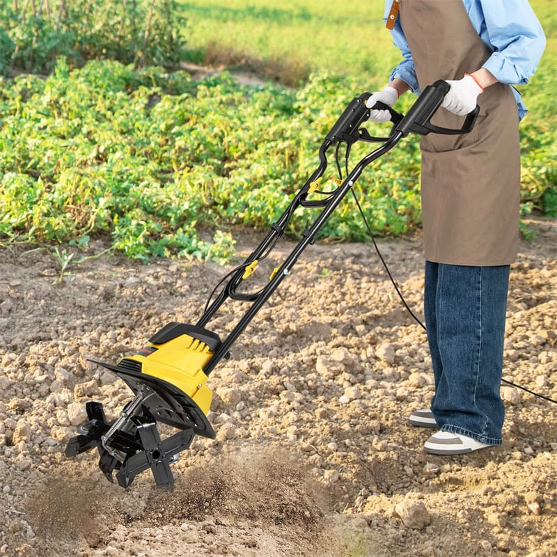 14" 10 Amp Corded Electric Tiller Cultivator, Garden Rototiller with Foldable Handle, 9" Tilling Depth & Safety Lock for Lawn Soil Digging