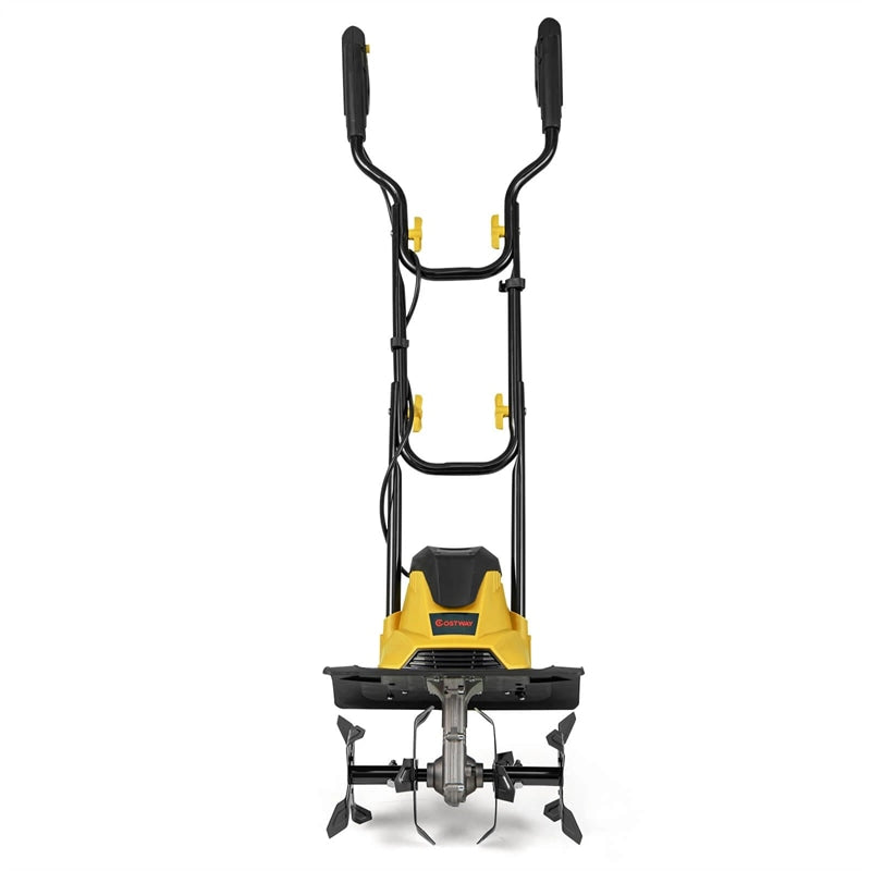 14" 10 Amp Corded Electric Tiller Cultivator, Garden Rototiller with Foldable Handle, 9" Tilling Depth & Safety Lock for Lawn Soil Digging