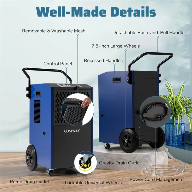 154 Pints Commercial Dehumidifier with Pump & Drain Hose, Heavy Duty Portable Industrial for Home Basements Job Sites
