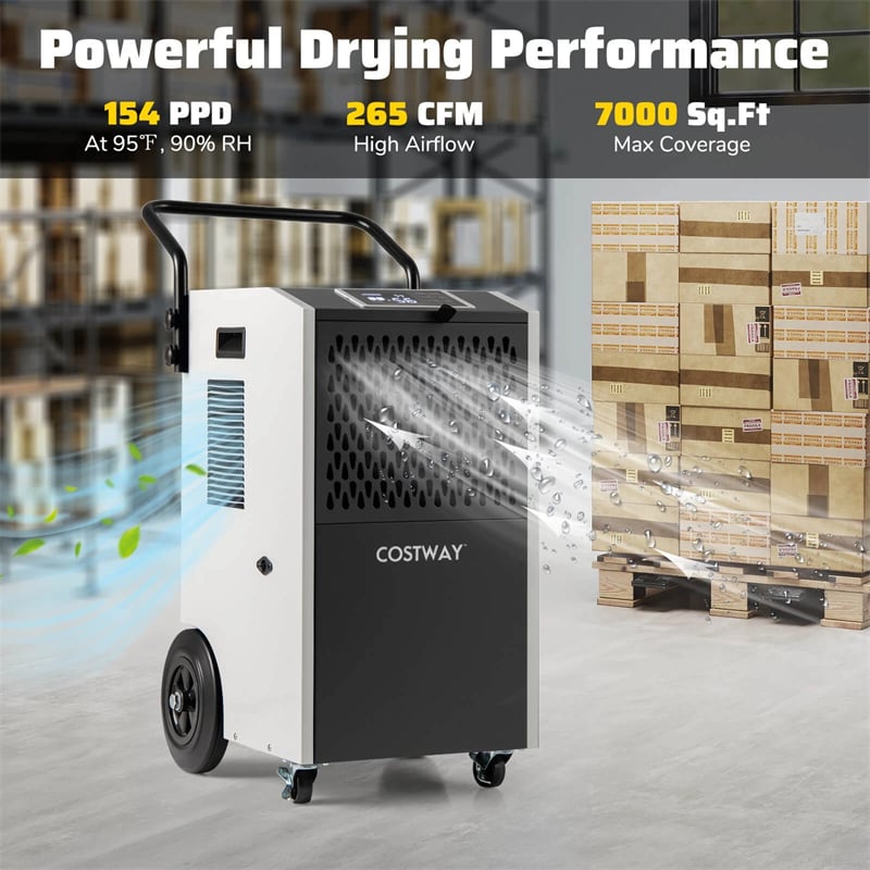 154 Pints Commercial Dehumidifier with Pump & Drain Hose, Heavy Duty Portable Industrial for Home Basements Job Sites