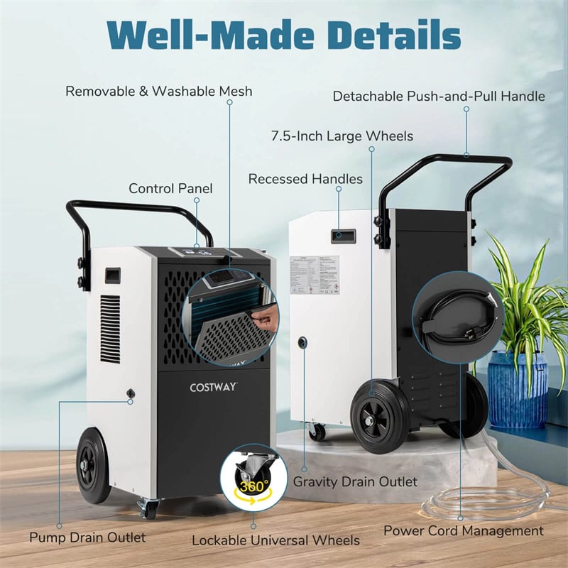 154 Pints Commercial Dehumidifier with Pump & Drain Hose, Heavy Duty Portable Industrial for Home Basements Job Sites