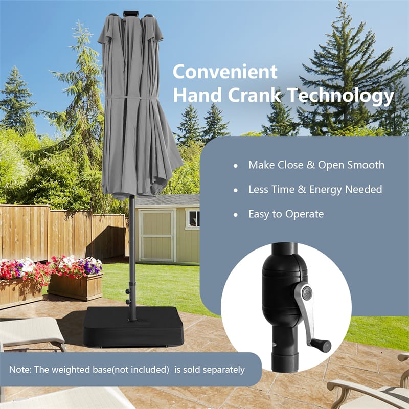 15FT Double-Sided Patio Umbrella with 48 Solar LED Lights & Crank, 12 Ribs Large Outdoor Market Umbrella for Poolside, Garden & Backyard