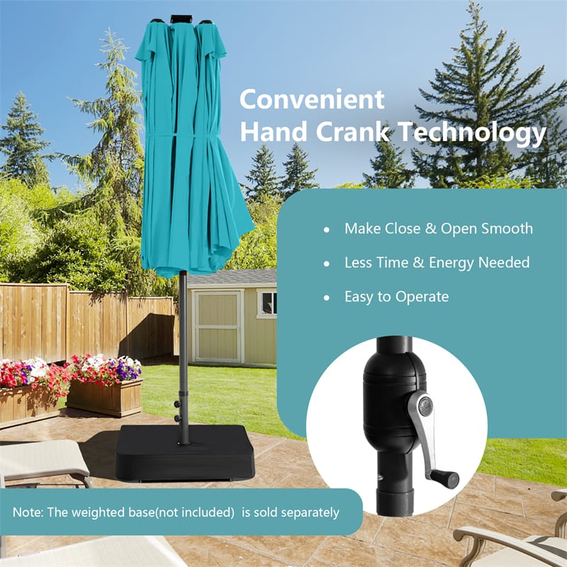 15FT Double-Sided Patio Umbrella with 48 Solar LED Lights & Crank, 12 Ribs Large Outdoor Market Umbrella for Poolside, Garden & Backyard