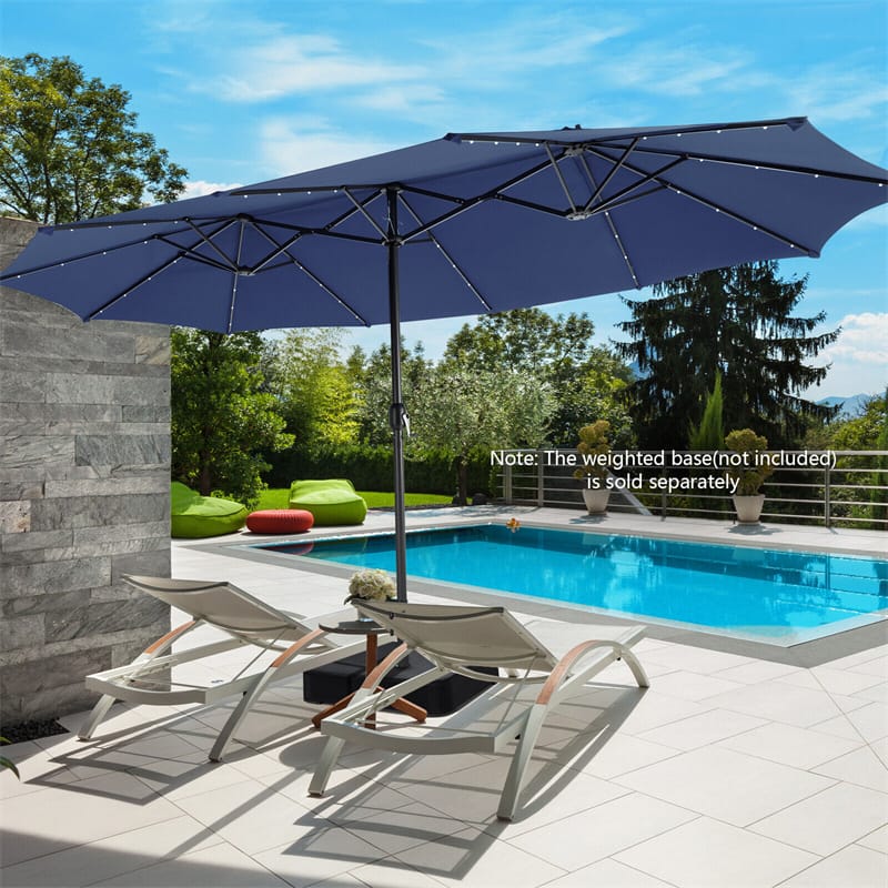 15FT Double-Sided Patio Umbrella with 48 Solar LED Lights & Crank, 12 Ribs Large Outdoor Market Umbrella for Poolside, Garden & Backyard