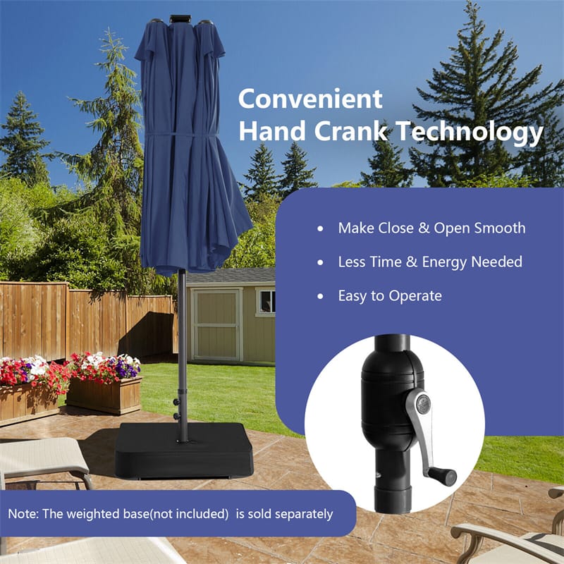 15FT Double-Sided Patio Umbrella with 48 Solar LED Lights & Crank, 12 Ribs Large Outdoor Market Umbrella for Poolside, Garden & Backyard