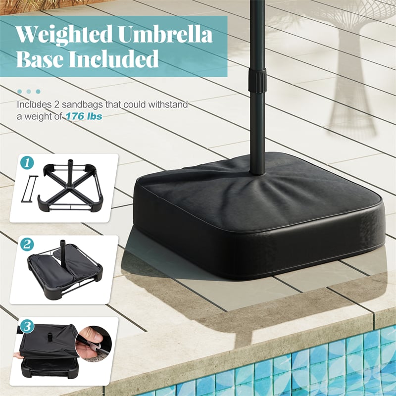 15 FT Double-Sided Patio Umbrella with 48 Solar Lights, Extra-Large Outdoor Twin Market Umbrella with Base