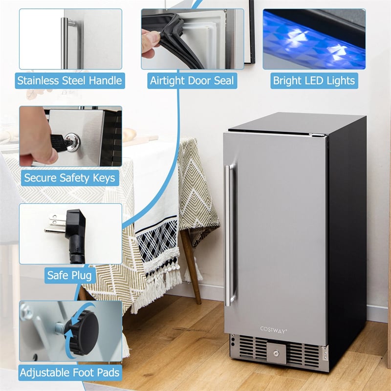 15 Inch Beverage Refrigerator, Built-in/Freestanding Undercounter Drink Fridge Cooler with Stainless Steel Door & Removable Shelves for Soda Beer Wine