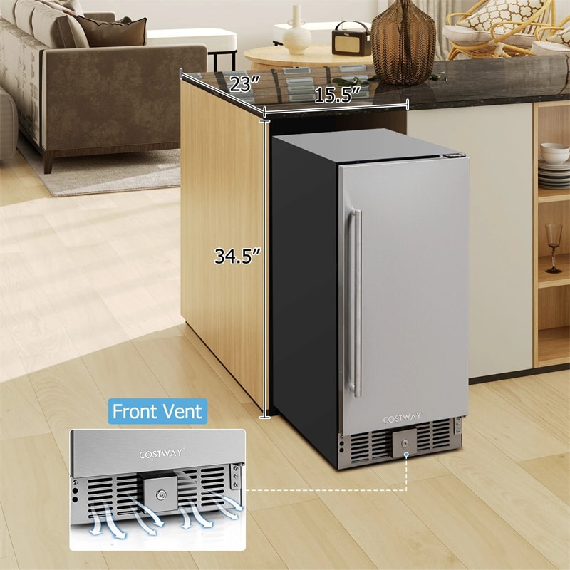 15 Inch Beverage Refrigerator, Built-in/Freestanding Undercounter Drink Fridge Cooler with Stainless Steel Door & Removable Shelves for Soda Beer Wine
