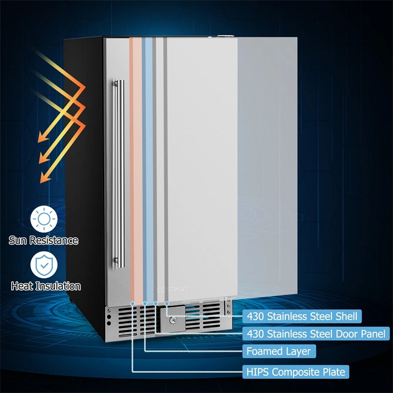 15 Inch Beverage Refrigerator, Built-in/Freestanding Undercounter Drink Fridge Cooler with Stainless Steel Door & Removable Shelves for Soda Beer Wine