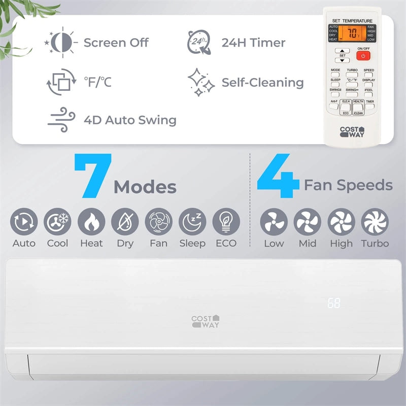 Energy Star Certified 18000 BTU 25 SEER2 Mini Split Air Conditioner with Heat Pump, 208-230V WiFi Enabled Ductless Inverter AC Unit Works with Alexa