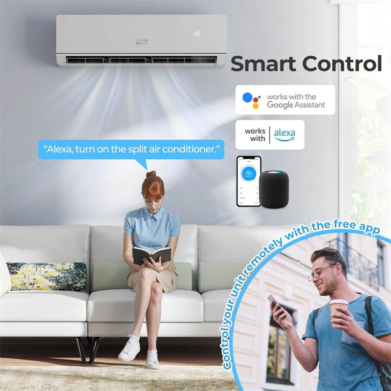 Energy Star Certified 18000 BTU 25 SEER2 Mini Split Air Conditioner with Heat Pump, 208-230V WiFi Enabled Ductless Inverter AC Unit Works with Alexa
