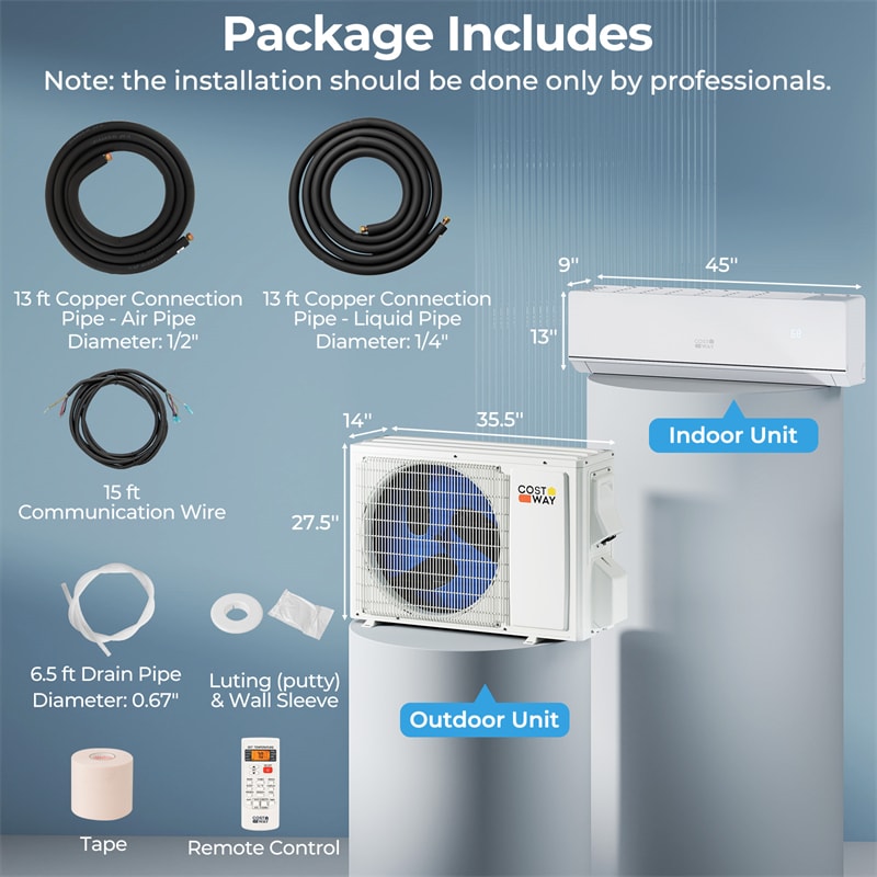 Energy Star Certified 18000 BTU 25 SEER2 Mini Split Air Conditioner with Heat Pump, 208-230V WiFi Enabled Ductless Inverter AC Unit Works with Alexa