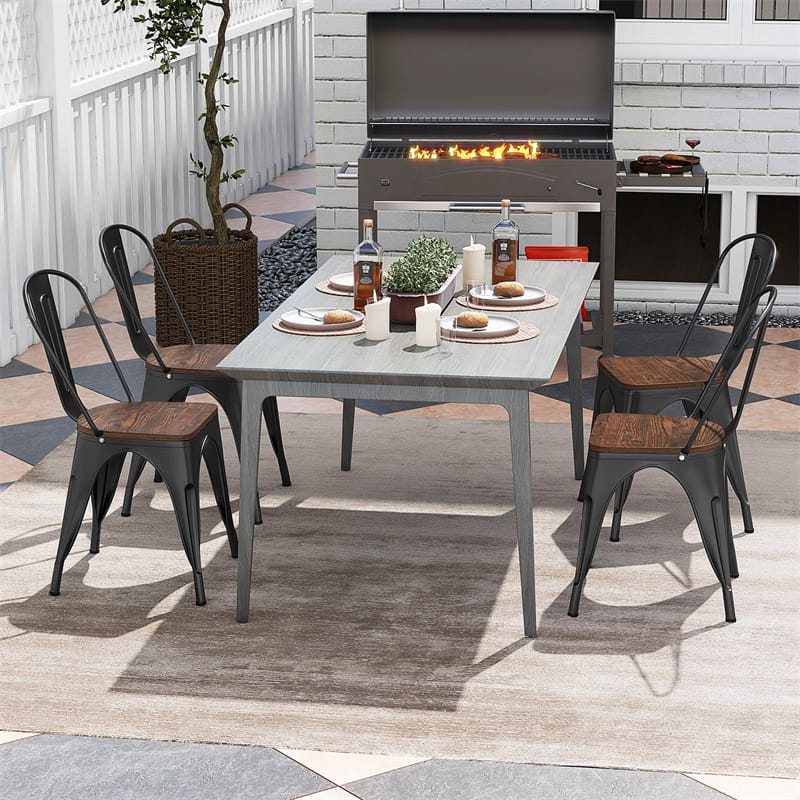 Set of 4 Industrial Vintage Stackable Metal Chairs, 18" Counter Bar Dining Chairs with High Backrest & Wood Seat for Home Kitchen Cafe Bar